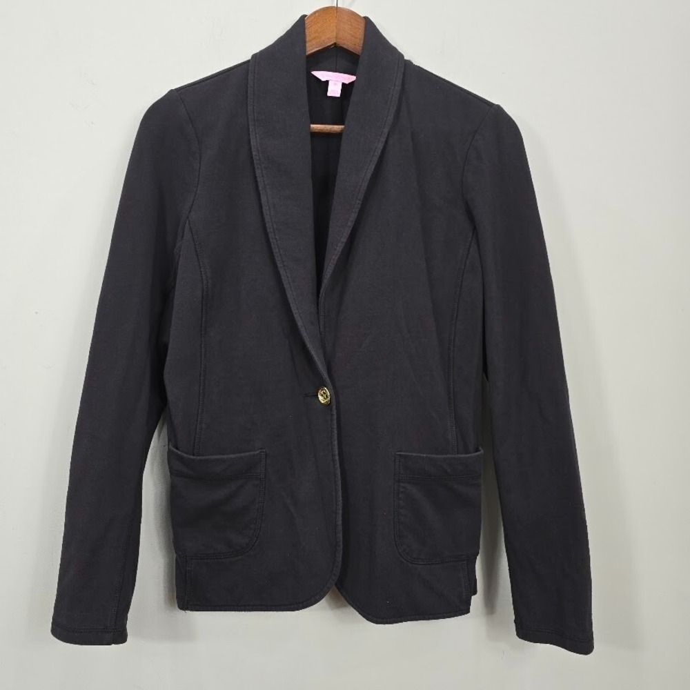 Lilly‎ Pulitzer Blazer Women Medium Black Knit Braylee Stretch Button Casual